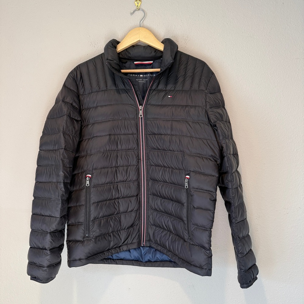 Tommy Hilfiger Mens Black Natural Down Packable Puffer Jacket Size M